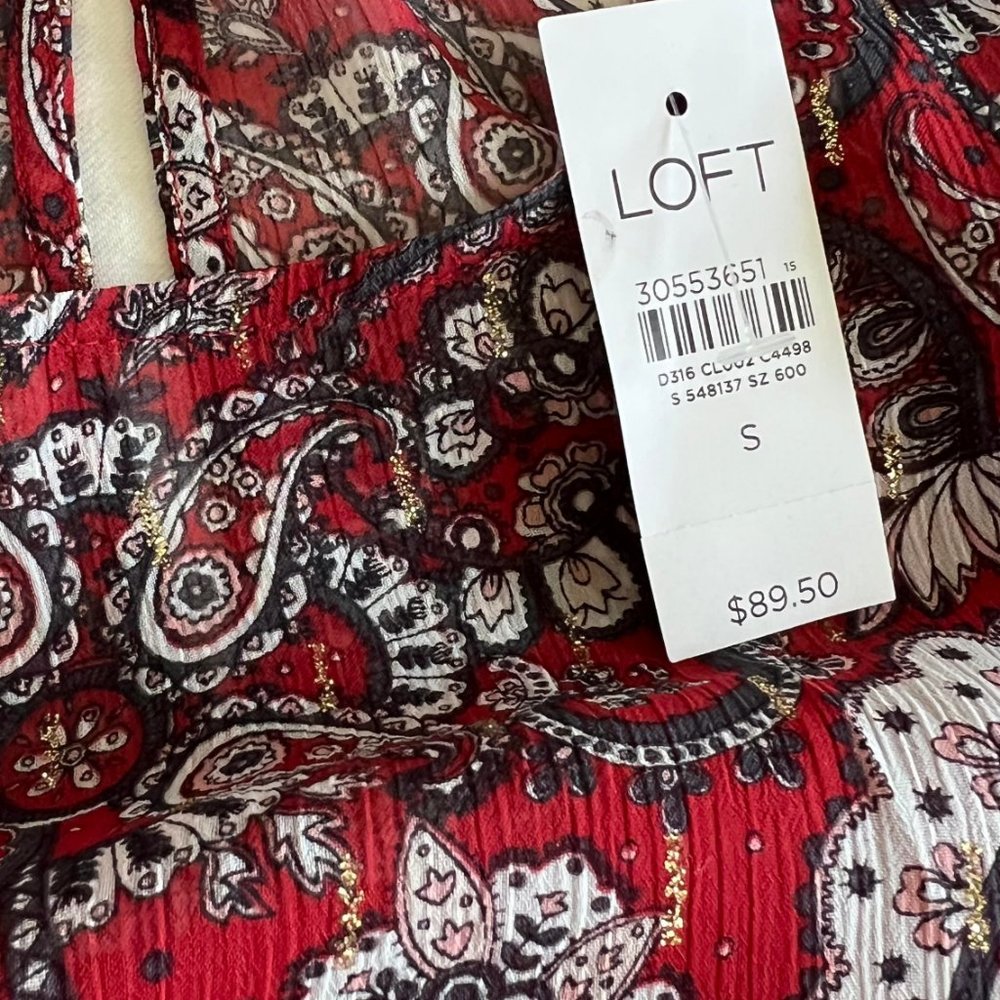LOFT Shimmer Paisley Flounce Dress in Crimson Spark S - NWT ☀️ - Picture 4 of 7